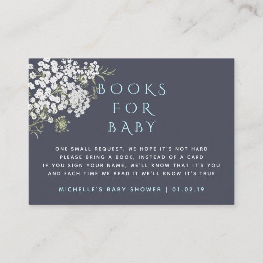 トレンディー赤ちゃんの息の男の子のシャワー本のリクエスト エンクロージャーカード (正面)