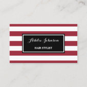 トレンディー赤と白ストライプサロン美容師 名刺 (正面)