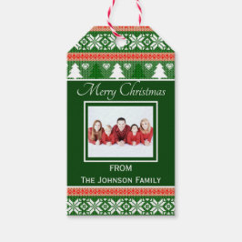 トレンディー赤と緑の醜いクリスマスセーター写真 ギフトタグ
