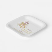 トレンディー赤と金ゴールドの繁栄の確認 ペーパープレート (傾斜あり)