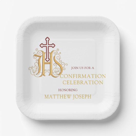 トレンディー赤と金ゴールドの繁栄の確認 ペーパープレート (正面)