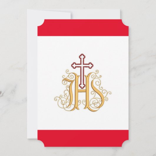 トレンディー赤と金ゴールドの繁栄の確認 招待状 (裏面)