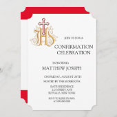 トレンディー赤と金ゴールドの繁栄の確認 招待状 (正面/裏面)