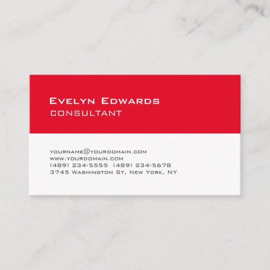 トレンディー赤モダン白のコンサルタストライプント 名刺 (正面)