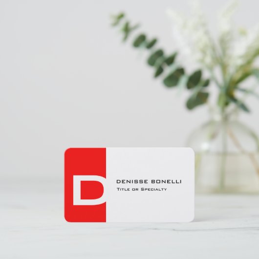 トレンディー赤モダン白モノグラム表現法 名刺 (スタンド正面)