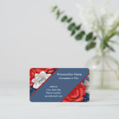 トレンディー赤白青花フローラデザインUSA 名刺 (スタンド正面)