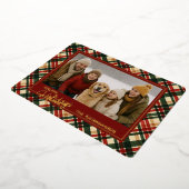 トレンディー赤緑格子水彩絵柄と金ゴールド 箔シーズンカード (回転した状態)