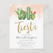 トレンディー赤面ウォーターカラー&カクタスフィエスタ誕生日 インビテーションポストカード (正面)