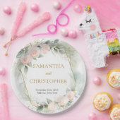 トレンディー赤面バラ金ゴールドフレームeucalyptus 結婚. ペーパープレート (パーティー)