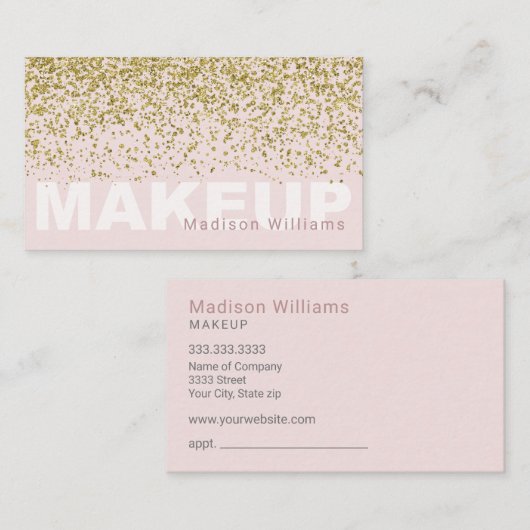 トレンディー赤面ピンクと金ゴールドグリッターメイクアップ 名刺 (正面/裏面)