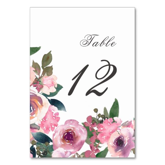 トレンディー赤面ピンクウォーターカラーテーブルサイン テーブルナンバー (正面)