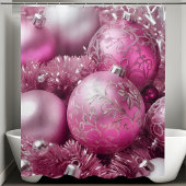トレンディー赤面ピンククリスマスボールシャワーカーテン シャワーカーテン