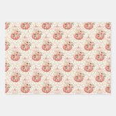 トレンディー赤面ピンクピーチクリームフロアルパンプキン ラッピングペーパーシート (正面2)