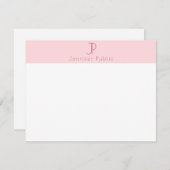 トレンディー赤面ピンクモノグラムシンプルエレガントデザイン ノートカード (正面/裏面)