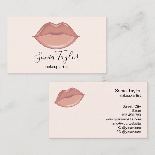 トレンディー赤面ピンクリップメイクアップアーティスト美しいサロン 名刺 (正面/裏面)
