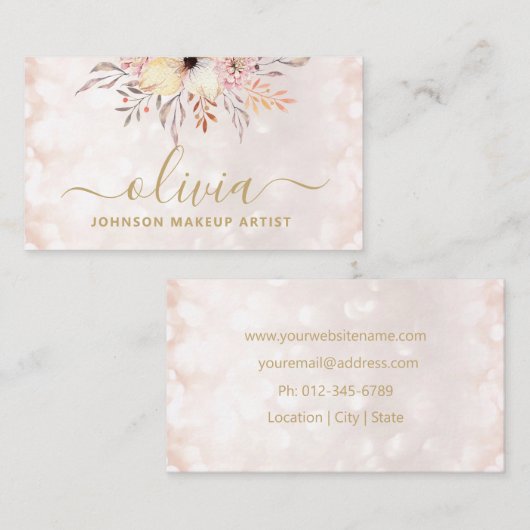 トレンディー赤面ピンク金ゴールドグラムメイクアップアーティスト 名刺 (正面/裏面)