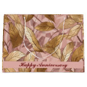 トレンディー赤面ピンク金ゴールドボホ葉コレクショつるン ラージペーパーバッグ (正面)