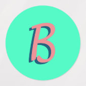 トレンディー赤面ピンク3D文字イニシャル |ネオンティール（緑がかった色） ラベル (デザイン2)