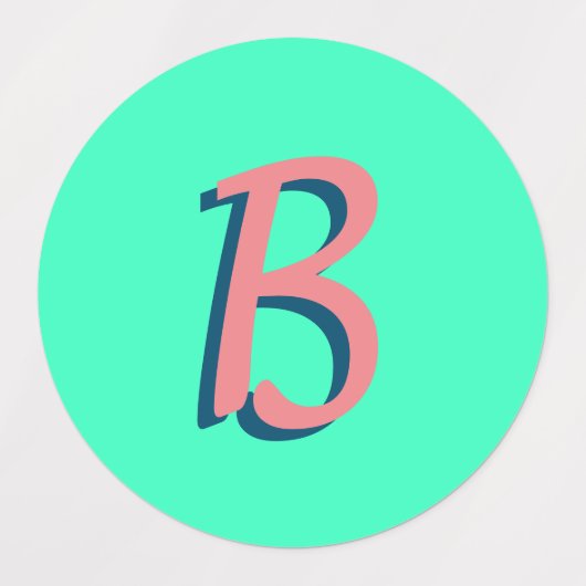 トレンディー赤面ピンク3D文字イニシャル |ネオンティール（緑がかった色） ラベル (デザイン2)