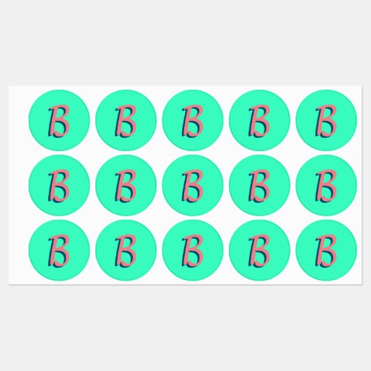 トレンディー赤面ピンク3D文字イニシャル |ネオンティール（緑がかった色） ラベル (シート)
