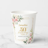 トレンディー赤面フローラユーカリ金ゴールド50歳 紙コップ (正面)