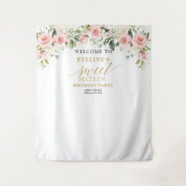 トレンディー赤面フローラ金ゴールドキラキラ16th birthday タペストリー