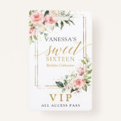 トレンディー赤面フローラ金ゴールドスパークルズ甘い16th バッジ (裏面)