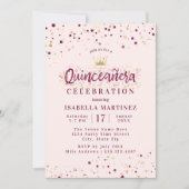 トレンディー赤面ブルゴーニュ&金ゴールド紙吹雪キンセアニラ 招待状 (正面)