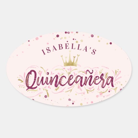 トレンディー赤面ブルゴーニュ&金ゴールド紙吹雪キンセアニラ 楕円形シール (正面)