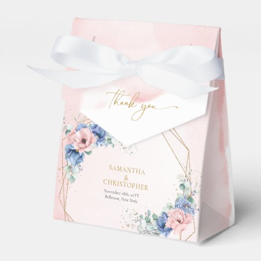 トレンディー赤面及び青色フローラユーカリ金ゴールド枠 フェイバーボックス (正面サイド)