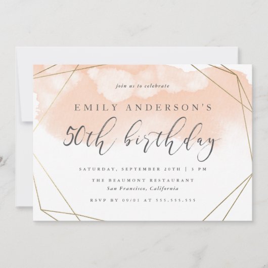 トレンディー赤面水彩幾何学50番目の誕生日 招待状 (正面)