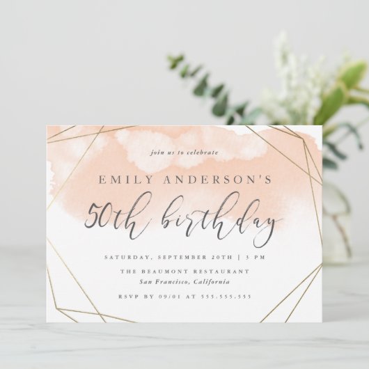 トレンディー赤面水彩幾何学50番目の誕生日 招待状 (スタンド正面)