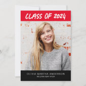 トレンディー赤黒写真卒業 招待状 (正面)