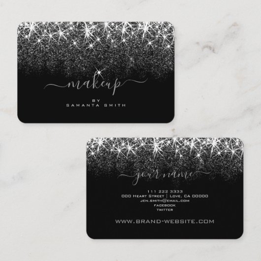 トレンディー輝くシルバーグリッタースターズメイクアップアーティスト 名刺 (正面/裏面)
