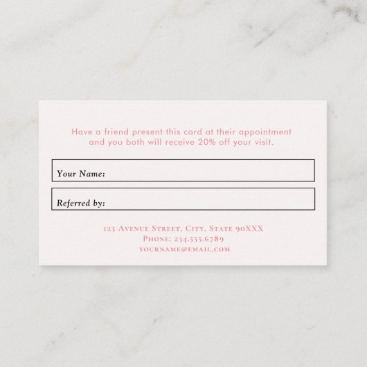 トレンディー金ゴールドおよびピンクの紹介カード 名刺 (裏面)