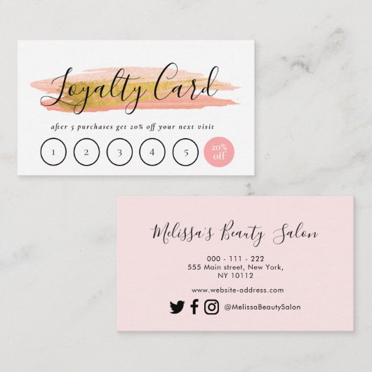 トレンディー金ゴールドとピンクストロークロイヤリティカード 名刺 (正面/裏面)