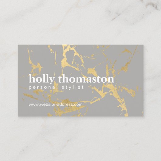 トレンディー金ゴールドの大理石パターンのグレーデザイナー 名刺 (正面)