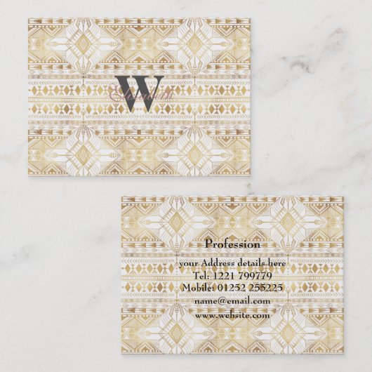 トレンディー金ゴールドの幾何アステカ模様 名刺 (正面/裏面)