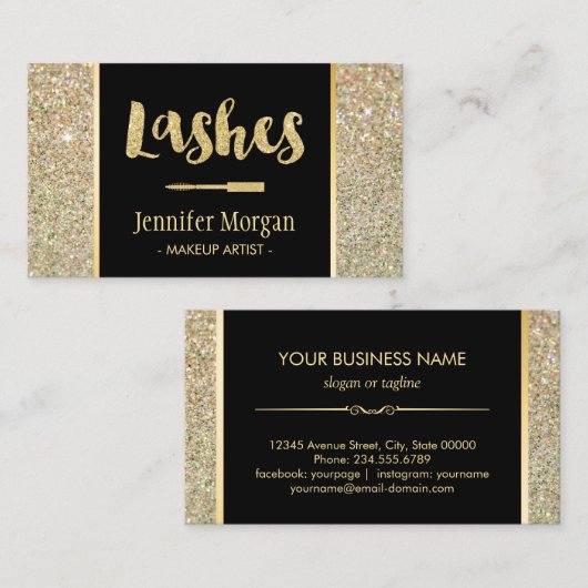 トレンディー金ゴールドまばたきグリッタースパークルズメイクアップアーティスト 名刺 (正面/裏面)