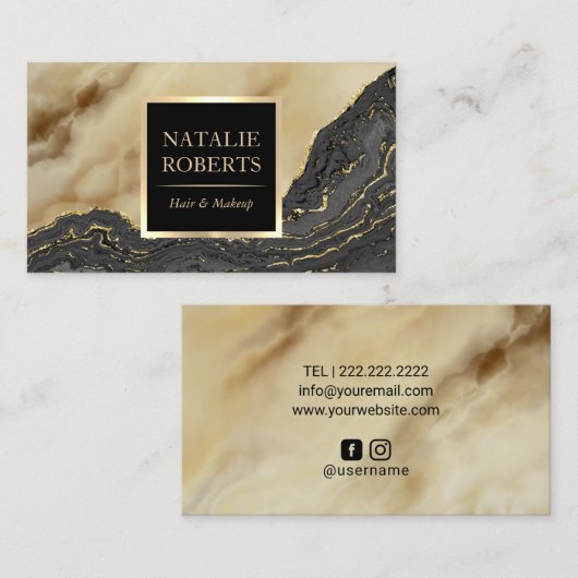 トレンディー金ゴールドアゲートメイクアーティスト美容師サロン 名刺 (正面/裏面)