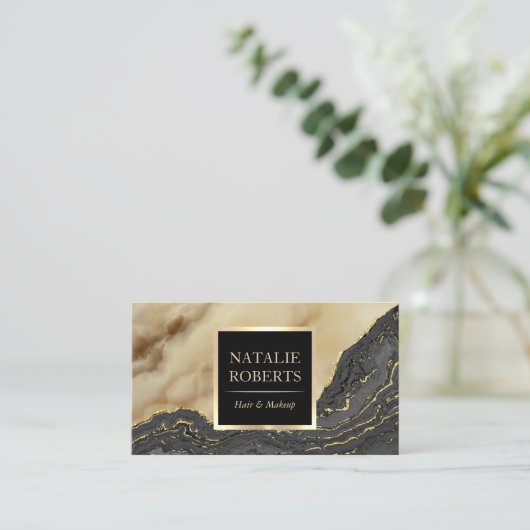 トレンディー金ゴールドアゲートメイクアーティスト美容師サロン 名刺 (スタンド正面)