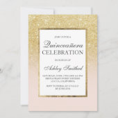 トレンディー金ゴールドガーリーグリッターシエレガントックQuinceanera 招待状 (正面)