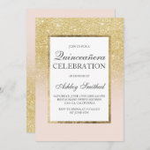 トレンディー金ゴールドガーリーグリッターシエレガントックQuinceanera 招待状 (正面/裏面)