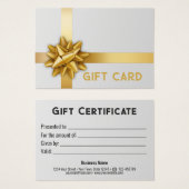 トレンディー金ゴールドギフト弓サテンリボンホワイトギフトカード (正面&裏面)