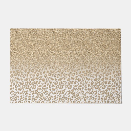 トレンディー金ゴールドグリッターとLeopard Print Gradient ドアマット (正面)