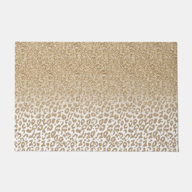 トレンディー金ゴールドグリッターとLeopard Print Gradient ドアマット (正面)