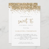 トレンディー金ゴールドグリッタースウィート16バースデーパーティー 招待状 (正面/裏面)