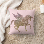 トレンディー金ゴールドグリッタースパークルユニコーンペガソスホース クッション (ブランケット)