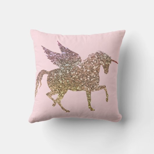 トレンディー金ゴールドグリッタースパークルユニコーンペガソスホース クッション (裏面)