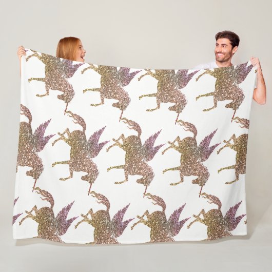 トレンディー金ゴールドグリッタースパークルユニコーンペガソスホース フリースブランケット (インサイチュ)